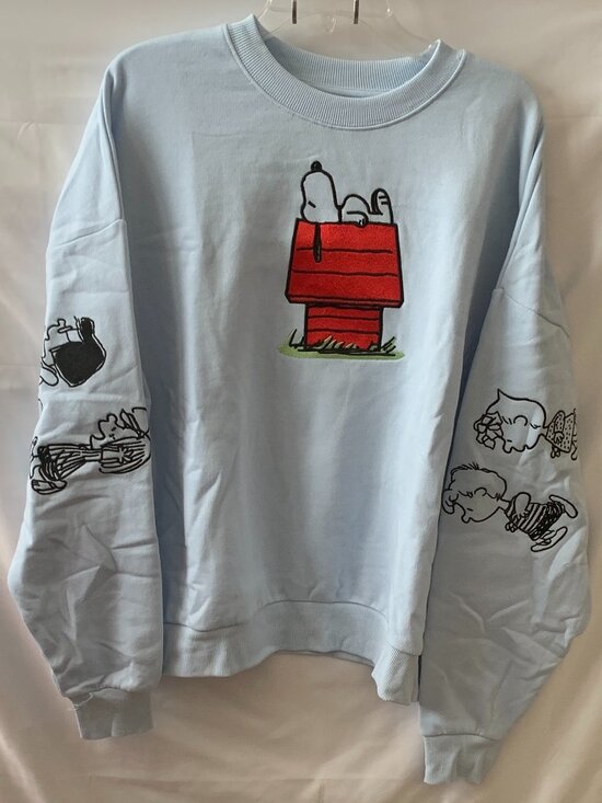 Peanuts Sweaters - PEANUTS Snoopy & Friends Embroidered Crew Neck Sweater in Blue Sz MEDIUM